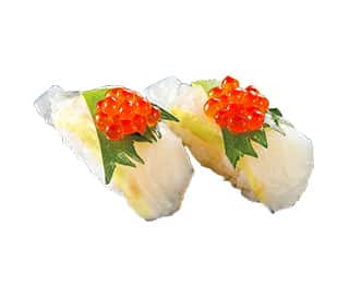 ひらめ昆布〆宇治抹茶仕立て　いくらのせの画像