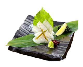 ひらめ昆布〆宇治抹茶仕立て　お造りの画像